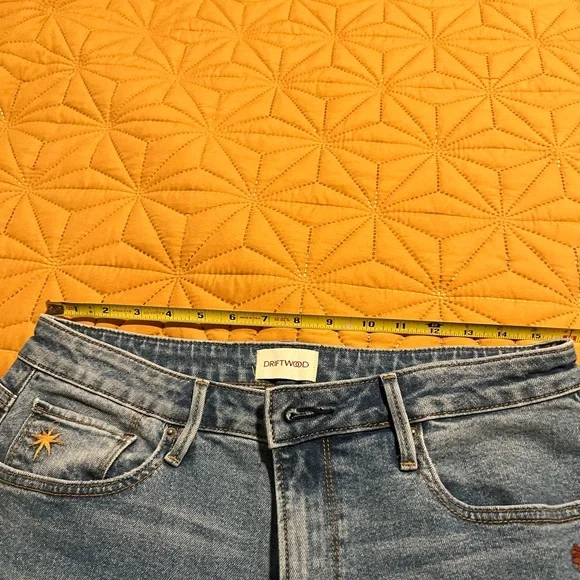 DRIFTWOOD Blue Flare Wide Leg Jeans with Artistic Embroidery - Picture 9 of 9